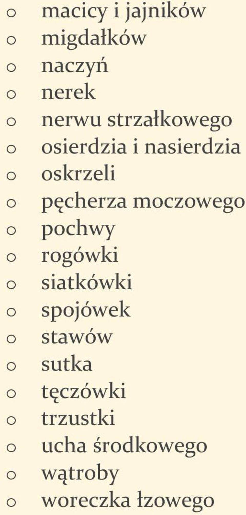 mczweg pchwy rgówki siatkówki spjówek stawów