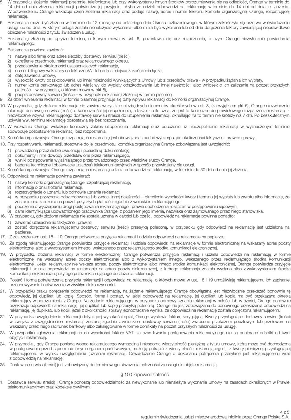 regulamin świadczenia usługi międzynarodowa infolinia przez Orange Polska  S.A. - PDF Free Download