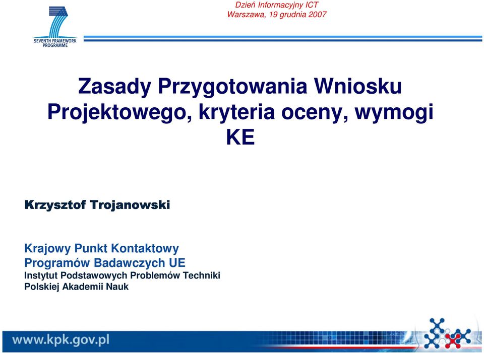 Krzysztof Trojanowski Krajowy Punkt Kontaktowy Programów