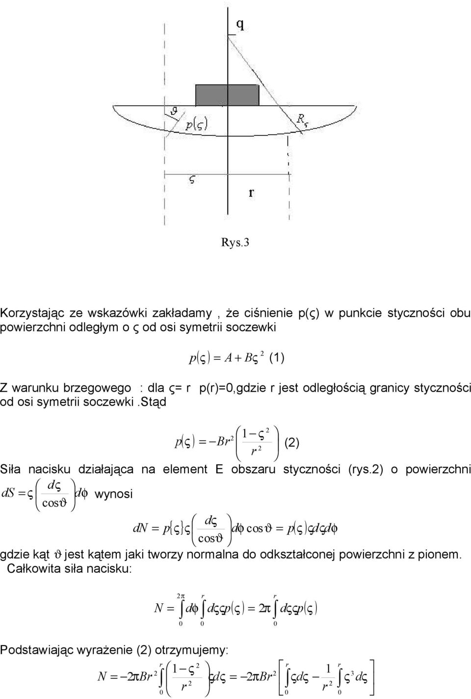 sąd ς ( ) B p ς = () Siła nacisku działająca na elemen E obszau syczności (ys.