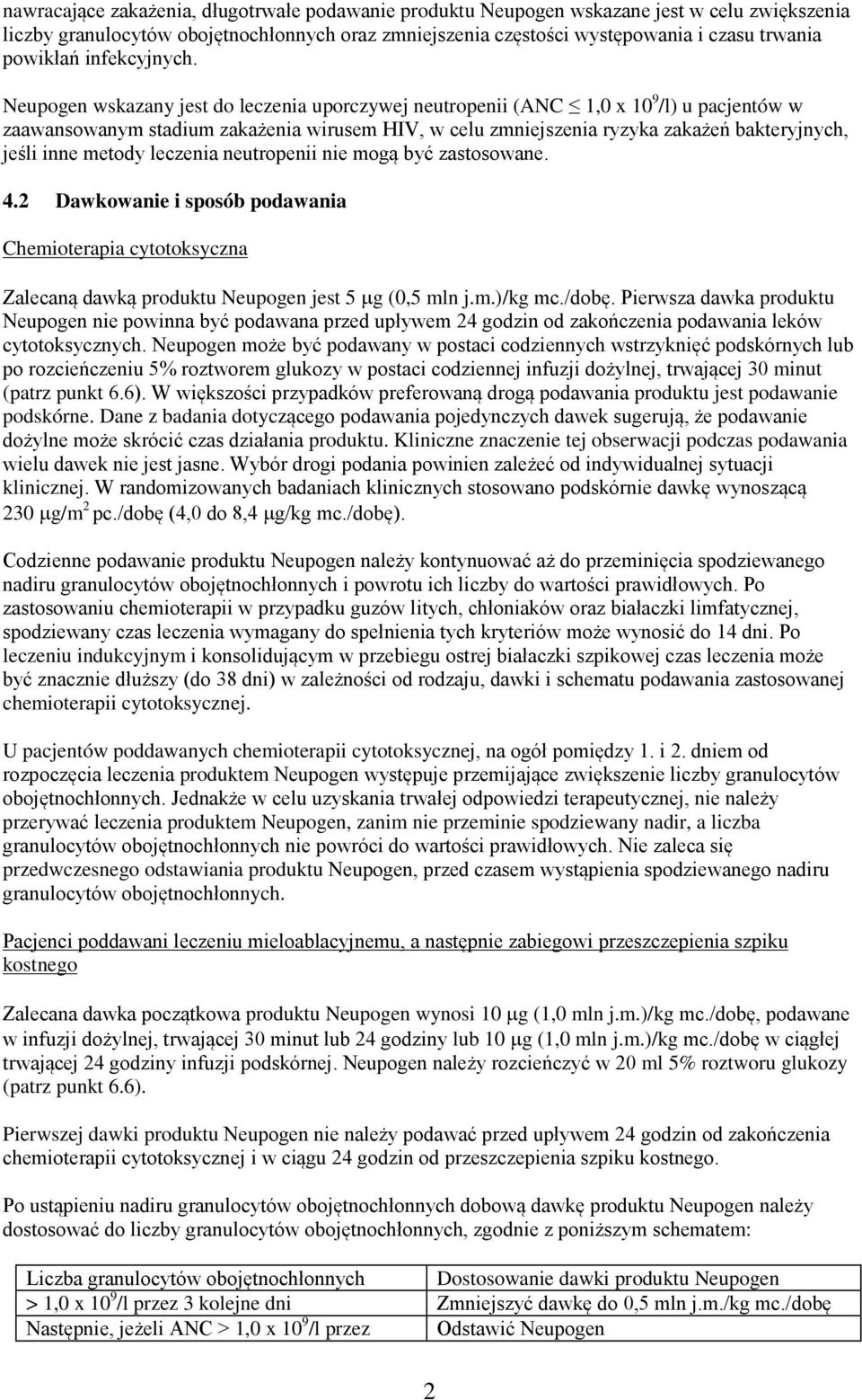 Neupogen wskazany jest do leczenia uporczywej neutropenii (ANC 1,0 x 10 9 /l) u pacjentów w zaawansowanym stadium zakażenia wirusem HIV, w celu zmniejszenia ryzyka zakażeń bakteryjnych, jeśli inne