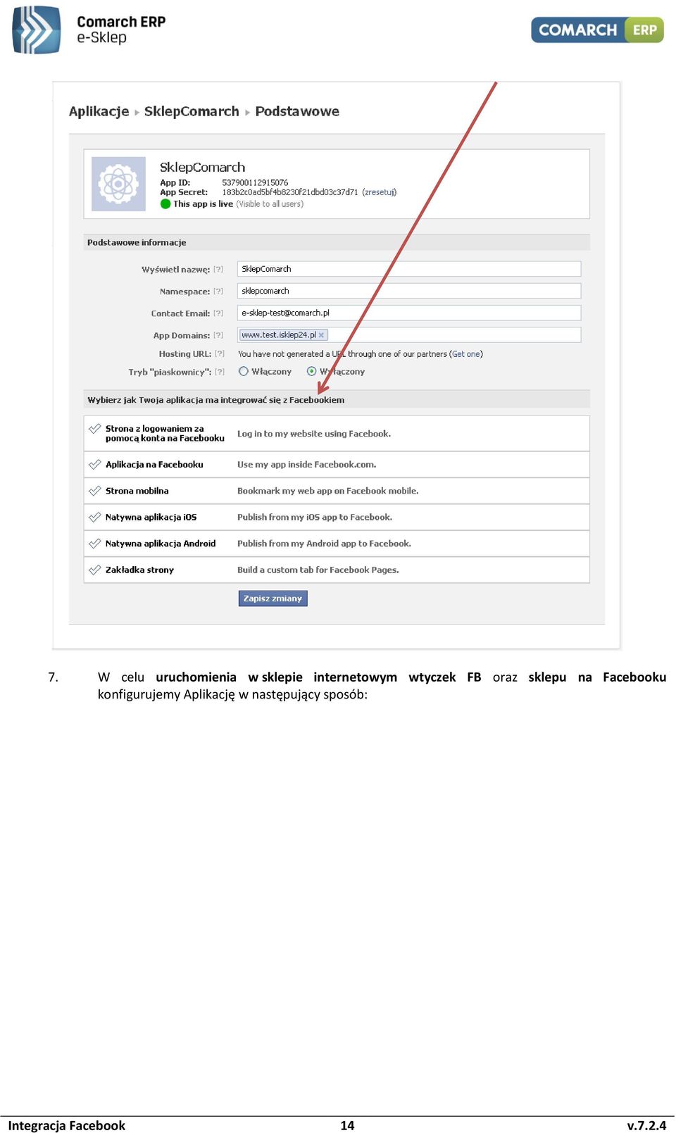 Facebooku konfigurujemy Aplikację w