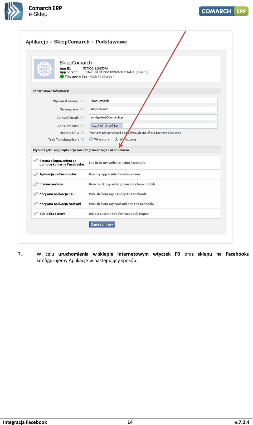 Facebooku konfigurujemy Aplikację w