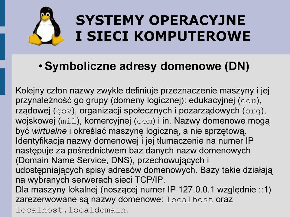 Identyfikacja nazwy domenowej i jej tłumaczenie na numer IP następuje za pośrednictwem baz danych nazw domenowych (Domain Name Service, DNS), przechowujących i udostępniających spisy