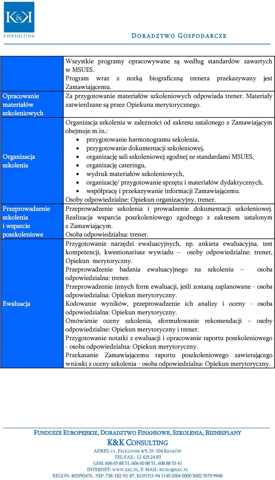 Organizacja w zależności od zakresu ustalonego z Zamawiającym obejmuje m.in.