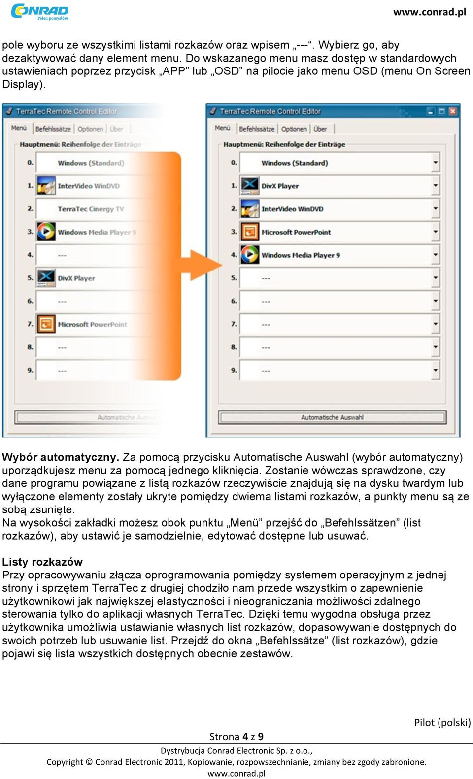 Za pomocą przycisku Automatische Auswahl (wybór automatyczny) uporządkujesz menu za pomocą jednego kliknięcia.