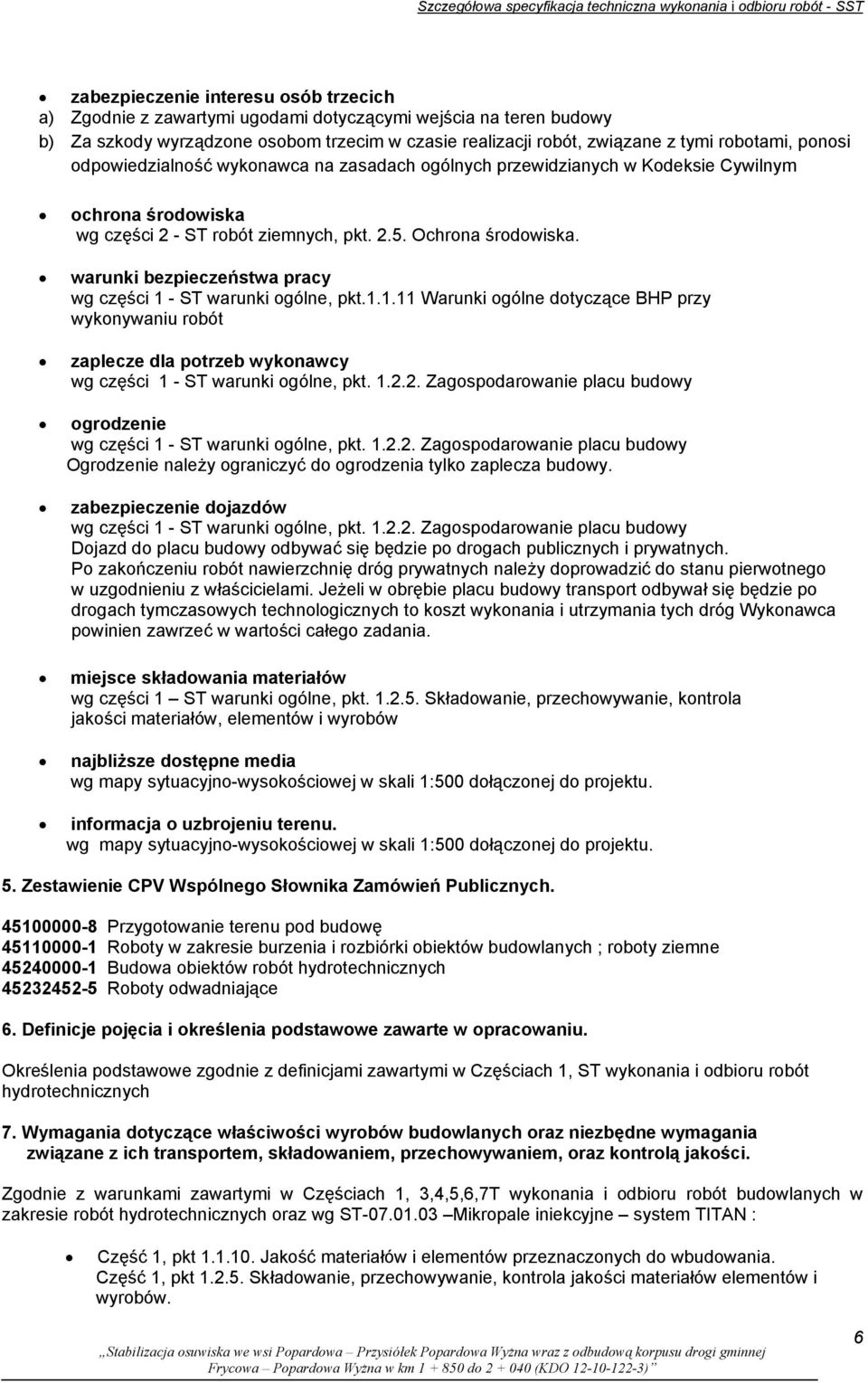 ziemnych, pkt. 2.5. Ochrona środowiska. warunki bezpieczeństwa pracy wg części 1 