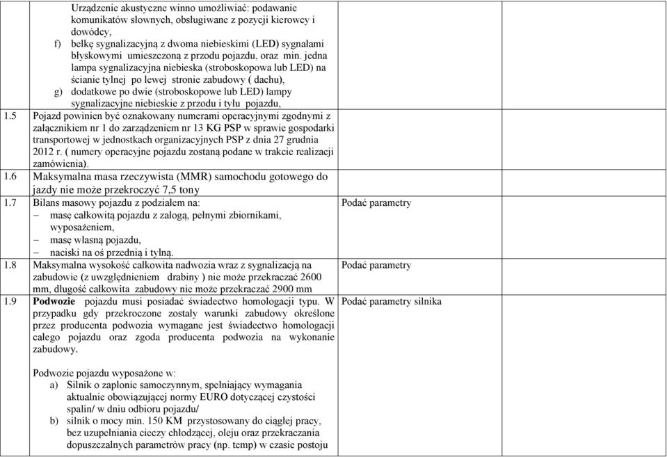 jedna lampa sygnalizacyjna niebieska (stroboskopowa lub LED) na ścianie tylnej po lewej stronie zabudowy ( dachu), g) dodatkowe po dwie (stroboskopowe lub LED) lampy sygnalizacyjne niebieskie z