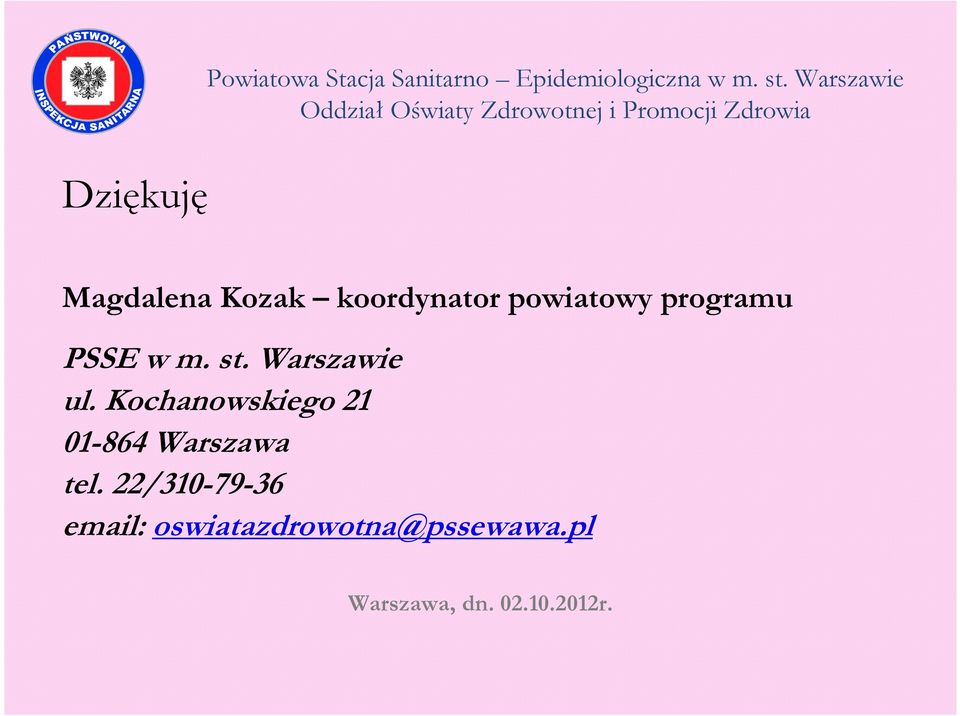 koordynator powiatowy programu PSSE w m. st. Warszawie ul.