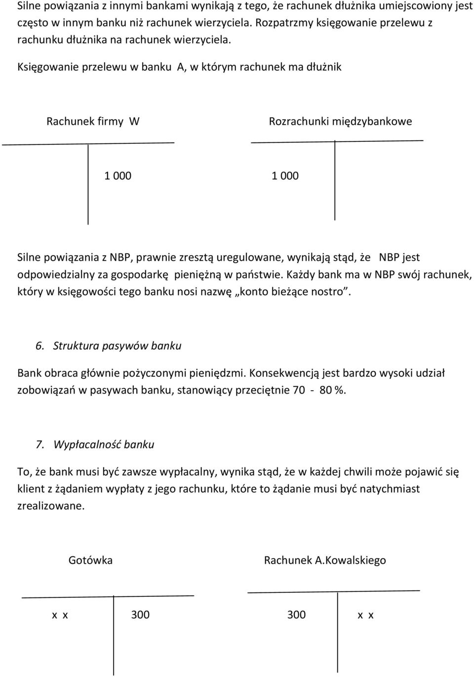 Księgowanie przelewu w banku A, w którym rachunek ma dłużnik Rachunek firmy W Rozrachunki międzybankowe 1 000 1 000 Silne powiązania z NBP, prawnie zresztą uregulowane, wynikają stąd, że NBP jest