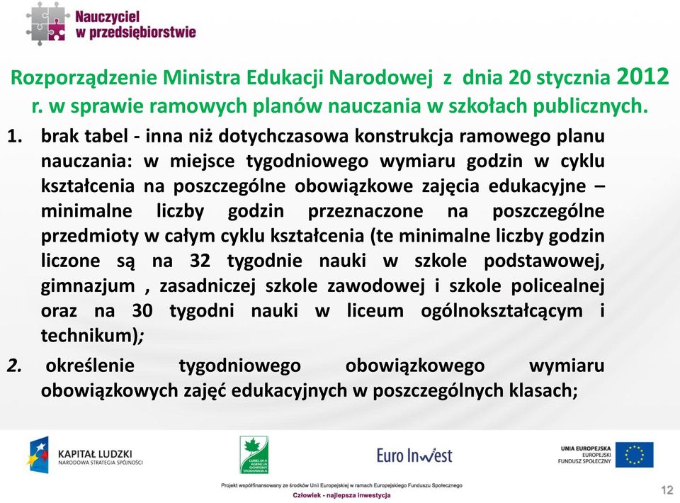 minimalne liczby godzin przeznaczone na poszczególne przedmioty w całym cyklu kształcenia (te minimalne liczby godzin liczone są na 32 tygodnie nauki w szkole podstawowej,