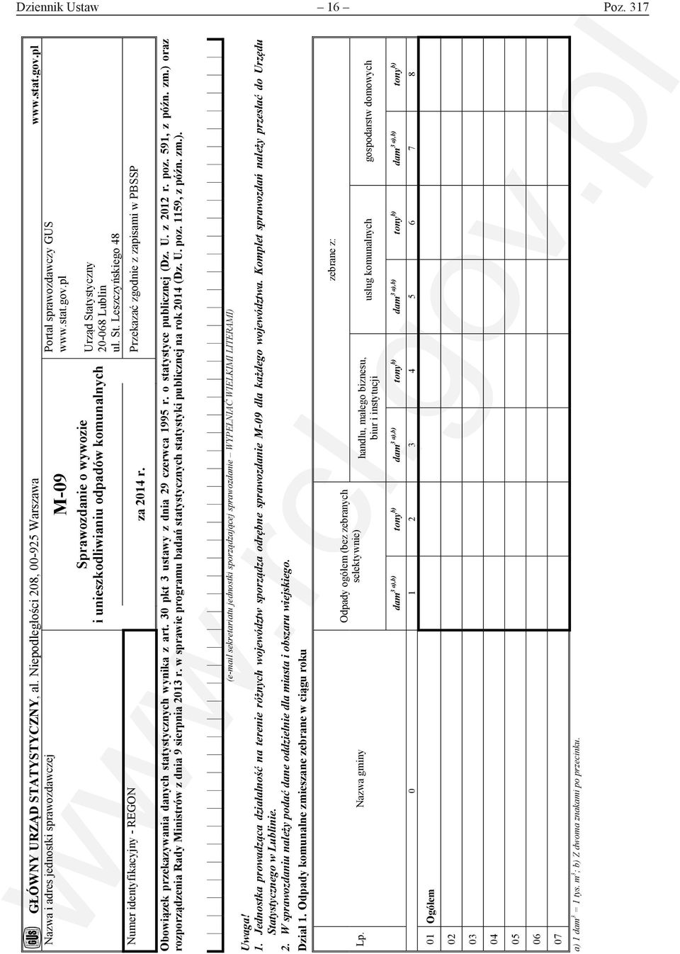 pl Urząd Statystyczny 20-068 Lublin ul. St. Leszczyńskiego 48 Przekazać zgodnie z zapisami w PBSSP Obowiązek przekazywania danych statystycznych wynika z art. 30 pkt 3 ustawy z dnia 29 czerwca 1995 r.