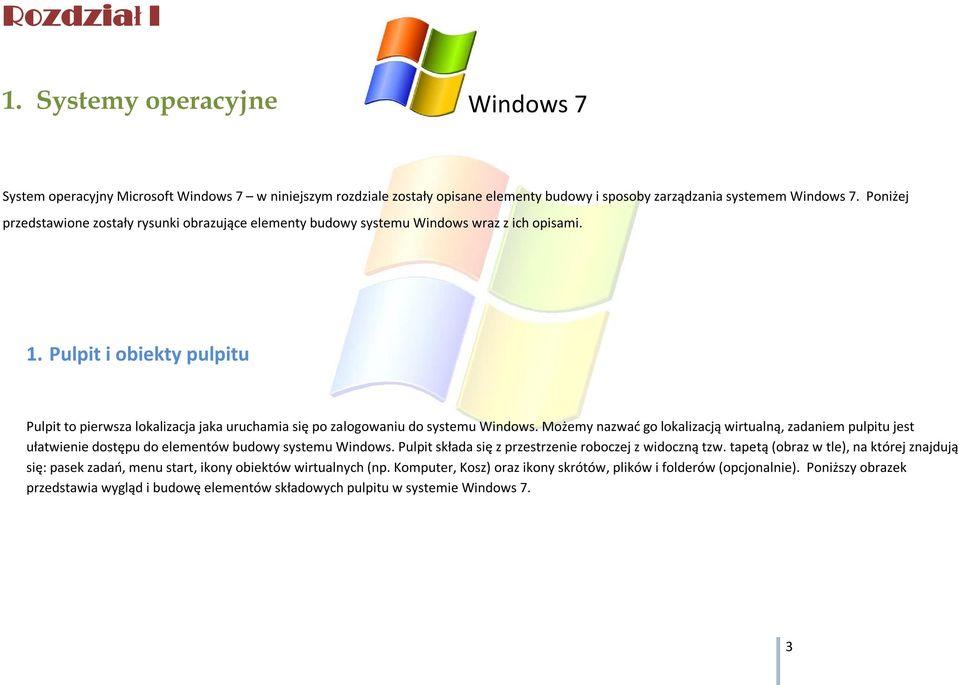 Pulpit i obiekty pulpitu Pulpit to pierwsza lokalizacja jaka uruchamia się po zalogowaniu do systemu Windows.