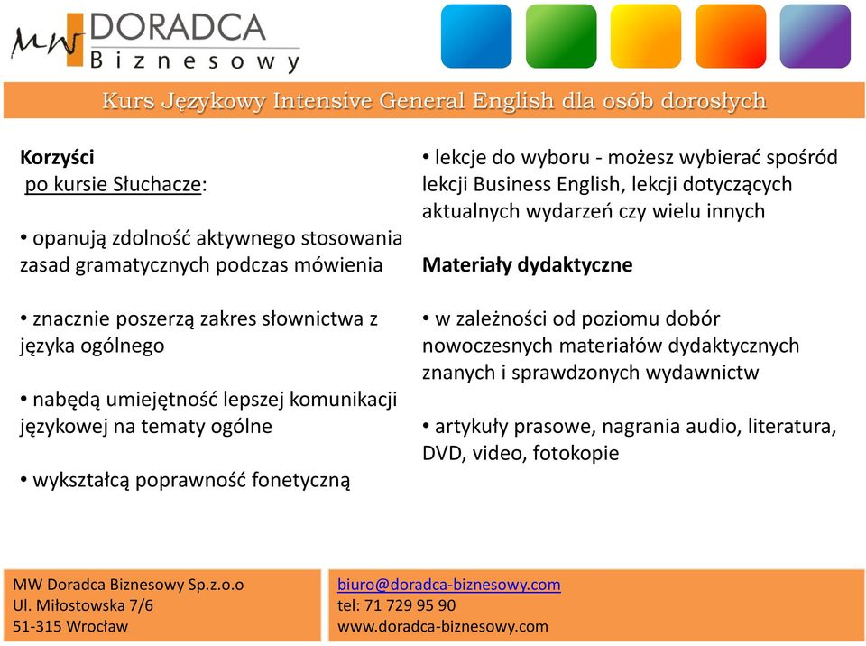 wybierać spośród lekcji Business English, lekcji dotyczących aktualnych wydarzeń czy wielu innych Materiały dydaktyczne w zależności od poziomu