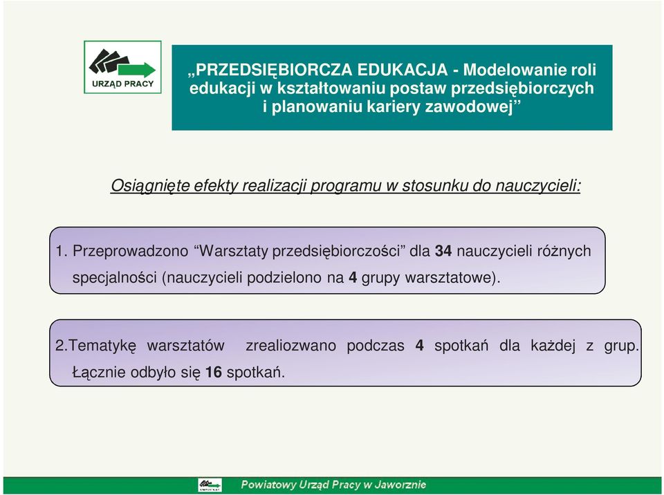 specjalności (nauczycieli podzielono na 4 grupy warsztatowe). 2.