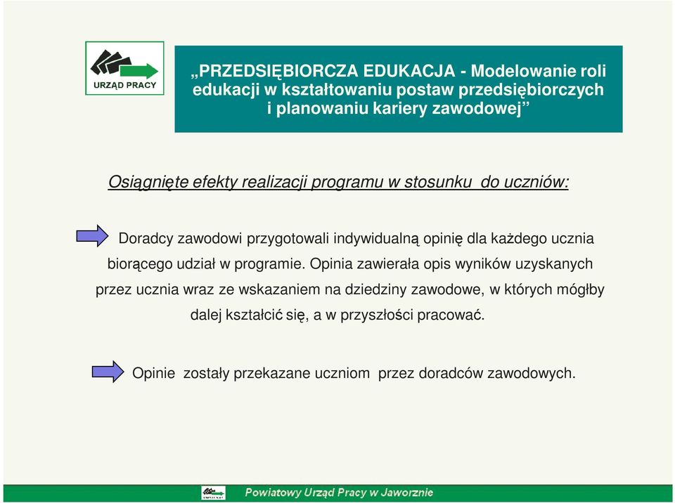 Opinia zawierała opis wyników uzyskanych przez ucznia wraz ze wskazaniem na dziedziny