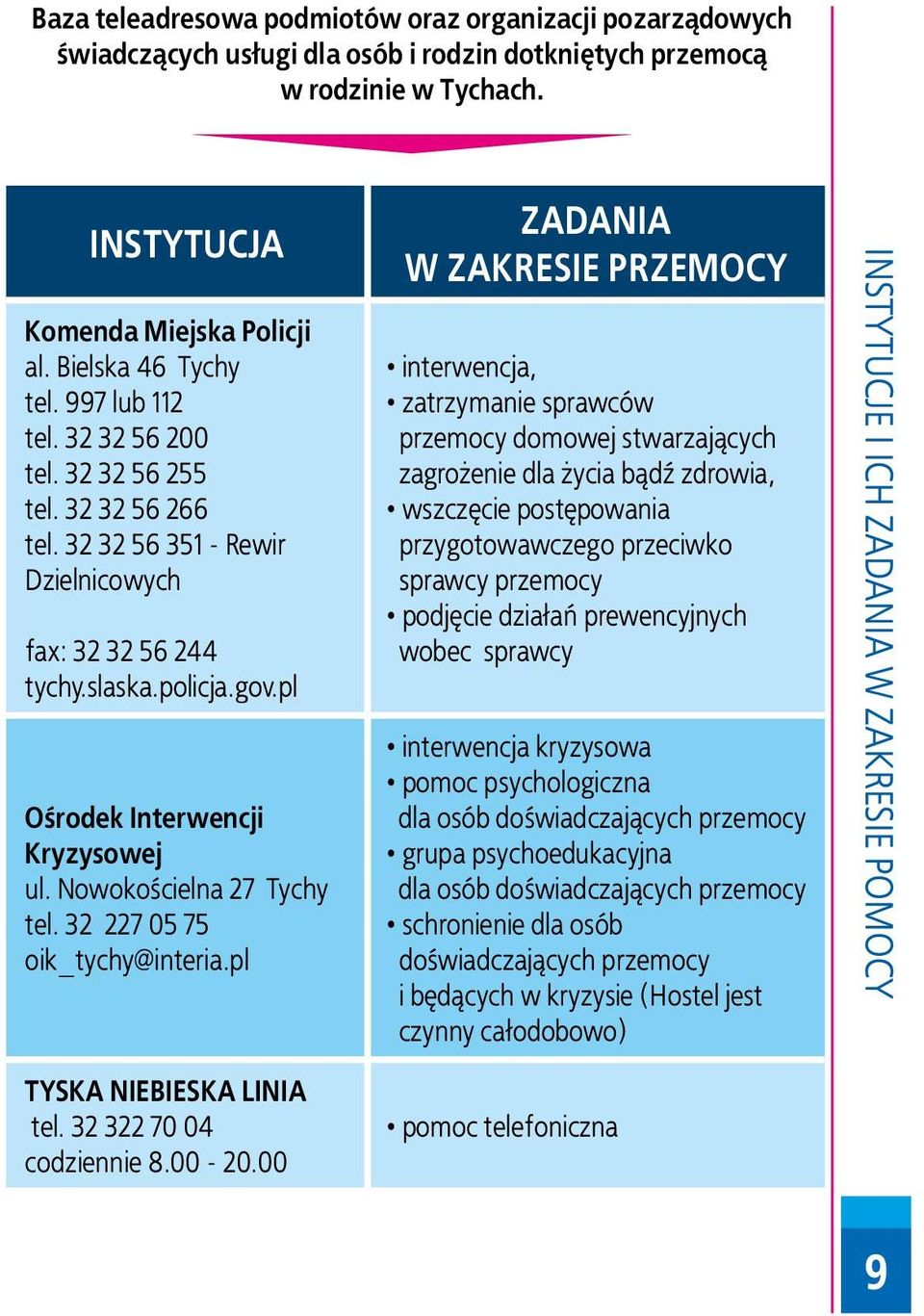 Nowokościelna 27 Tychy tel. 32 227 05 75 oik_tychy@interia.pl TYSKA NIEBIESKA LINIA tel. 32 322 70 04 codziennie 8.00-20.