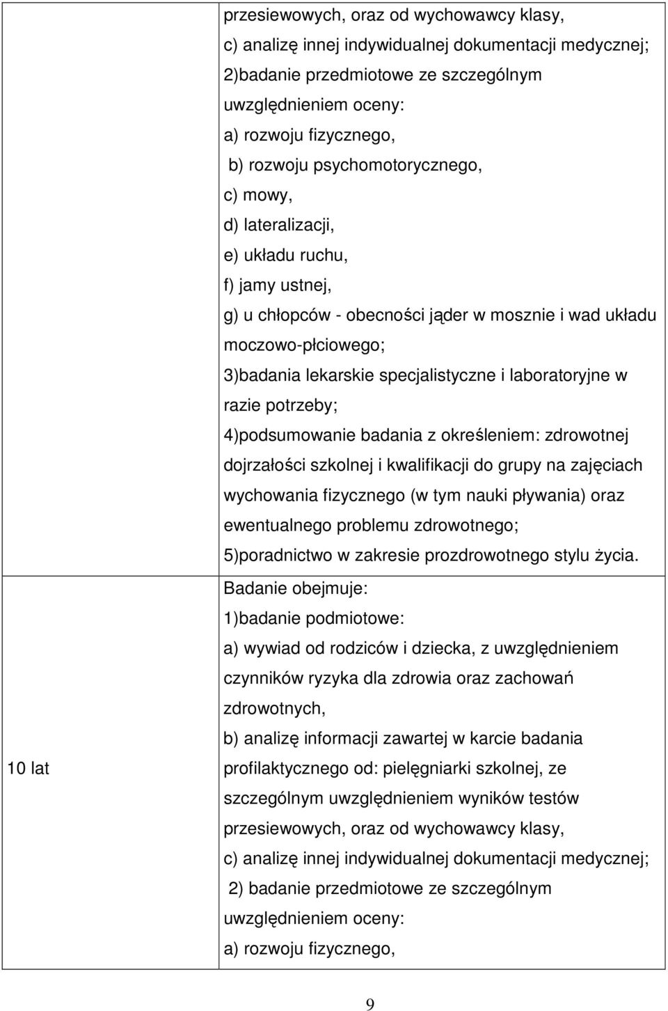 laboratoryjne w razie potrzeby; 4)podsumowanie badania z określeniem: zdrowotnej dojrzałości szkolnej i kwalifikacji do grupy na zajęciach wychowania fizycznego (w tym nauki pływania) oraz