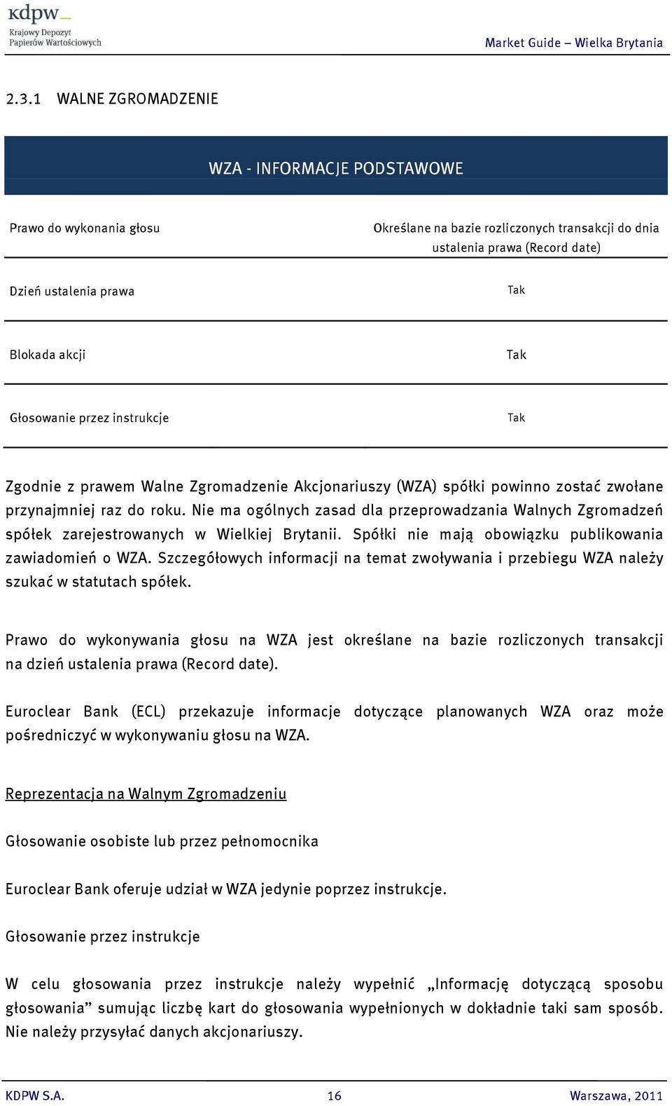 Nie ma ogólnych zasad dla przeprowadzania Walnych Zgromadzeń spółek zarejestrowanych w Wielkiej Brytanii. Spółki nie mają obowiązku publikowania zawiadomień o WZA.
