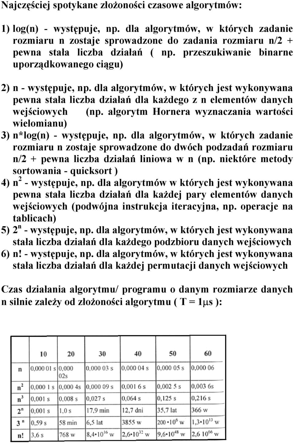 dla algorytmów, w których jest wykonywana pewna stała liczba działań dla każdego z n elementów danych wejściowych (np. algorytm Hornera wyznaczania wartości wielomianu) 3) n*log(n) - występuje, np.