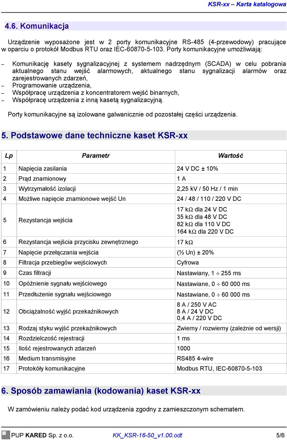 zarejestrowanych zdarzeń, Programowanie urządzenia, Współpracę urządzenia z koncentratorem wejść binarnych, Współpracę urządzenia z inną kasetą sygnalizacyjną.