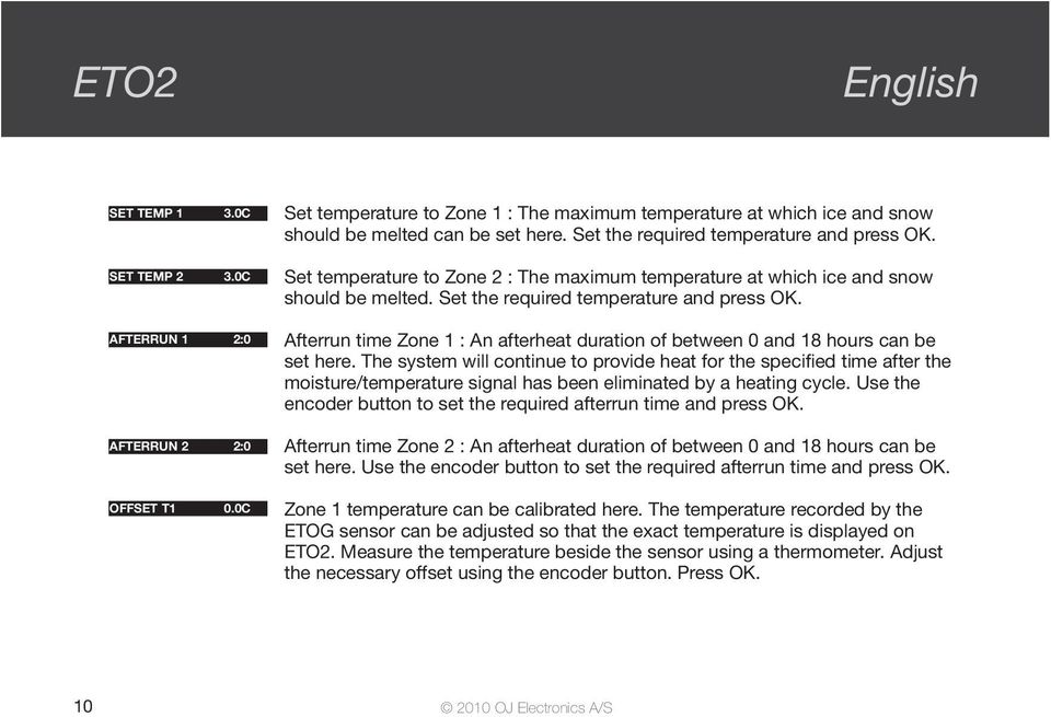 Afterrun time Zone 1 : An afterheat duration of between 0 and 18 hours can be set here.