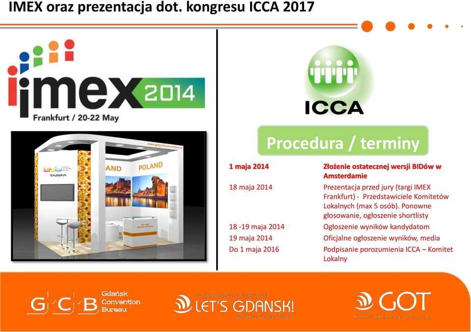 2014 Prezentacja przed jury (targi IMEX Frankfurt) - Przedstawiciele Komitetów Lokalnych (max 5 osób).