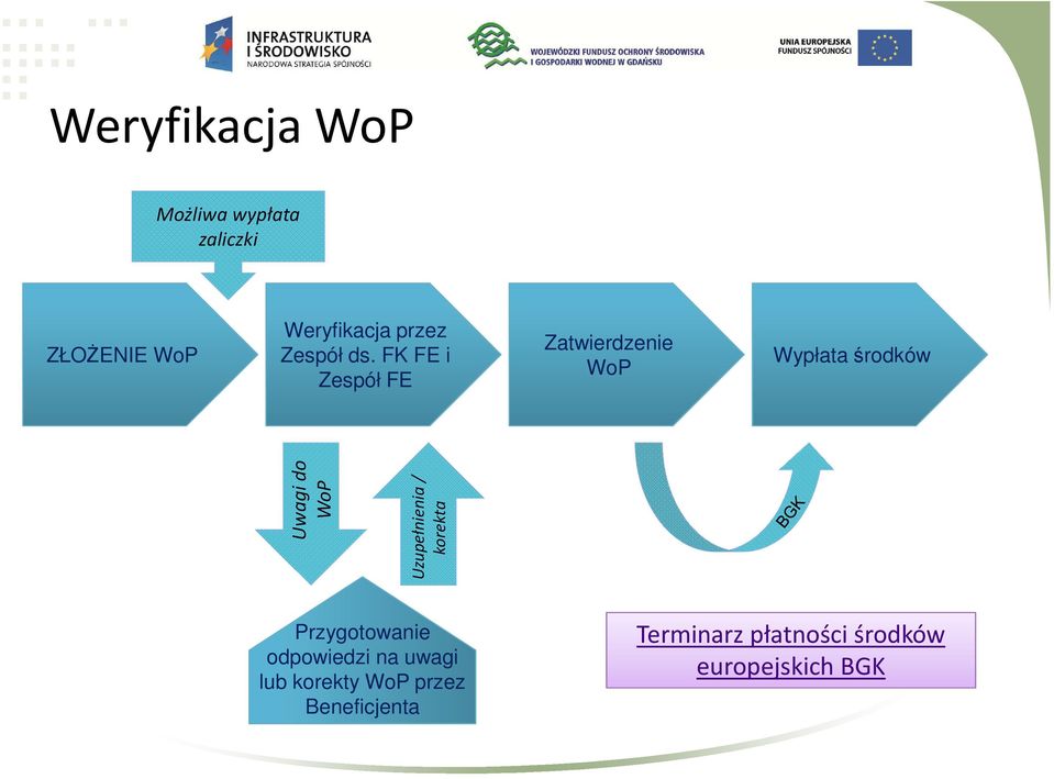 FK FE i Zespół FE Zatwierdzenie WoP Wypłata środków Uwagi do WoP