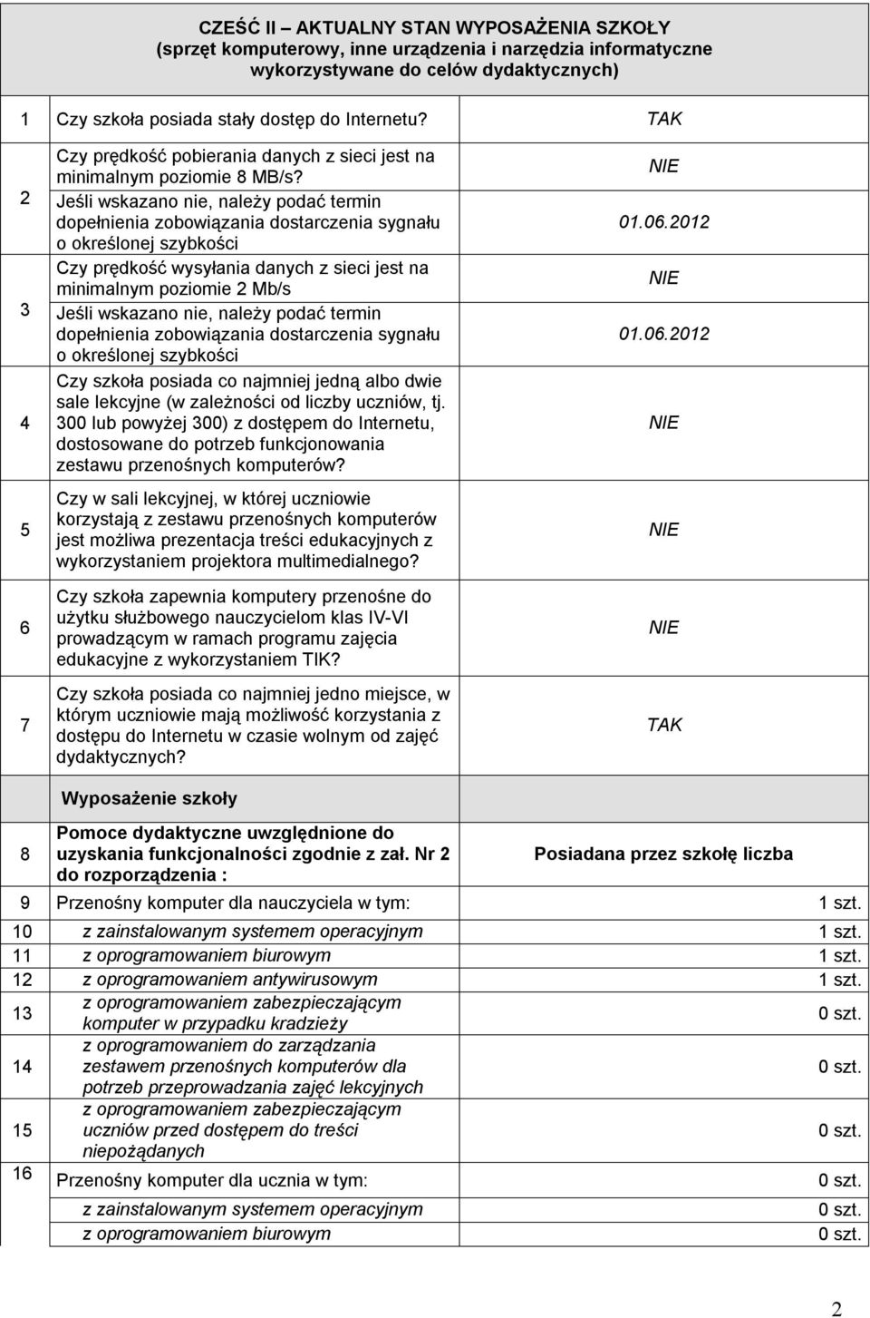 2 Jeśli wskazano nie, należy podać termin dopełnienia zobowiązania dostarczenia sygnału o określonej szybkości Czy prędkość wysyłania danych z sieci jest na minimalnym poziomie 2 Mb/s 3 Jeśli