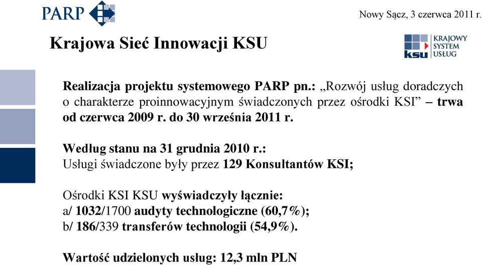 do 30 września 2011 r. Według stanu na 31 grudnia 2010 r.