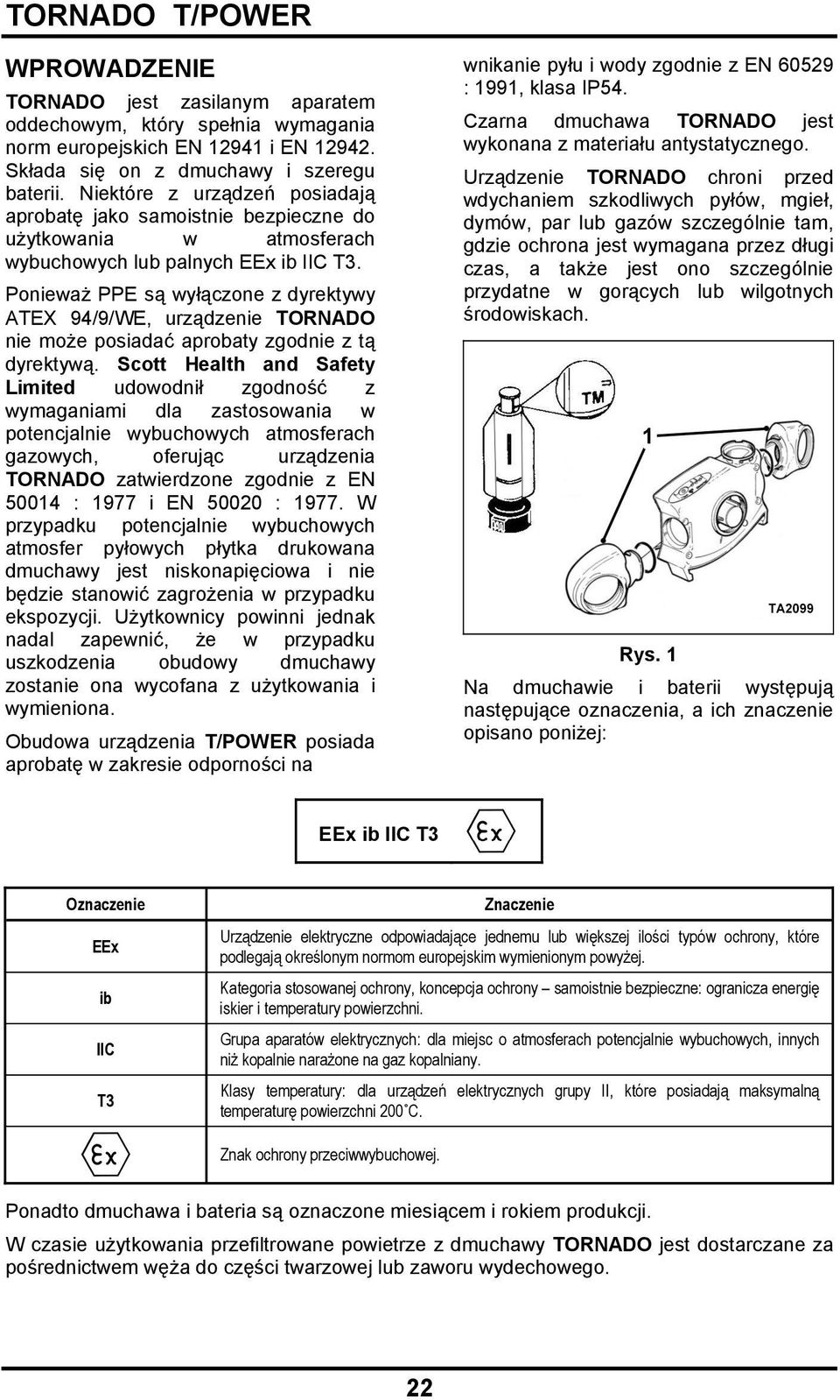 Ponieważ PPE są wyłączone z dyrektywy ATEX 94/9/WE, urządzenie TORNADO nie może posiadać aprobaty zgodnie z tą dyrektywą.