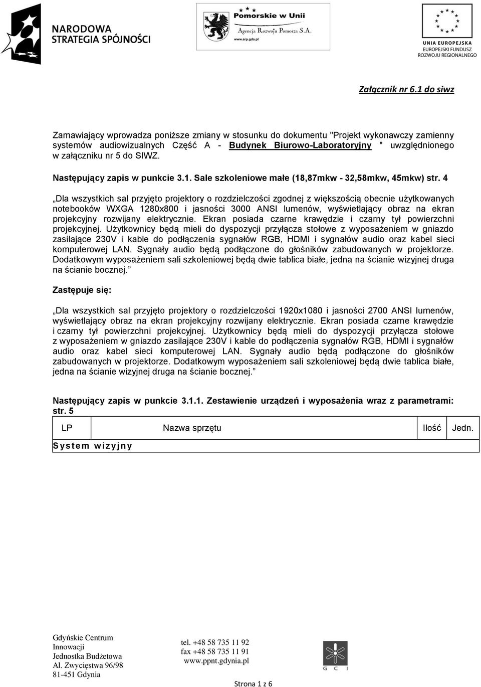 do SIWZ. Następujący zapis w punkcie 3.. Sale szkoleniowe małe (8,87mkw - 32,58mkw, 45mkw) str.