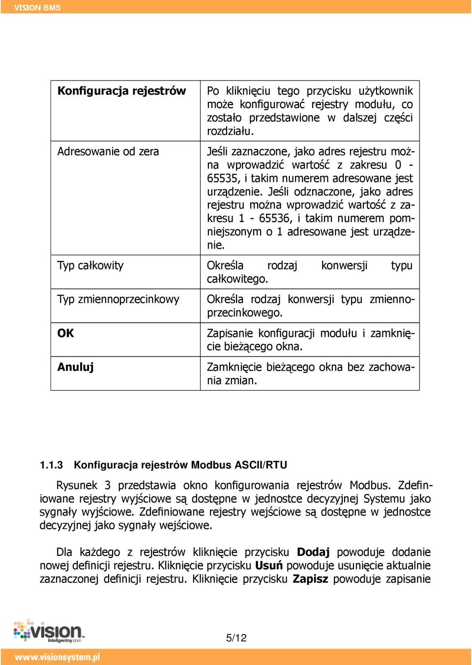 Jeśli odznaczone, jako adres rejestru można wprowadzić wartość z zakresu 1-65536, i takim numerem pomniejszonym o 1 adresowane jest urządzenie. Typ całkowity Określa rodzaj konwersji typu całkowitego.