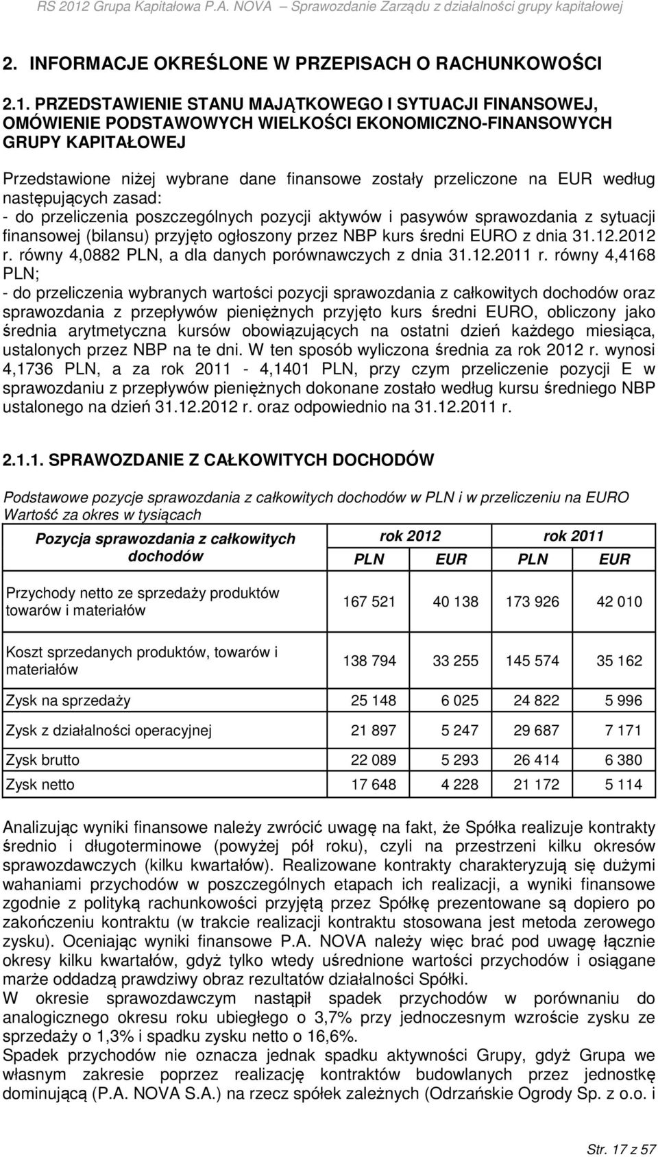 EUR według następujących zasad: - do przeliczenia poszczególnych pozycji aktywów i pasywów sprawozdania z sytuacji finansowej (bilansu) przyjęto ogłoszony przez NBP kurs średni EURO z dnia 31.12.