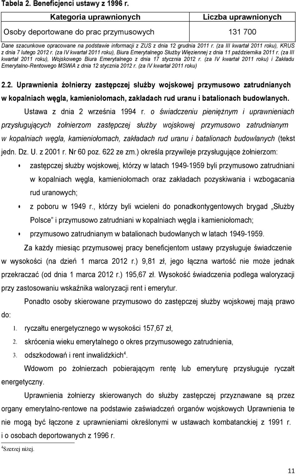 (za III kwartał 2011 roku), KRUS z dnia 7 lutego 2012 r. (za IV kwartał 2011 roku), Biura Emerytalnego Służby Więziennej z dnia 11 października 2011 r.