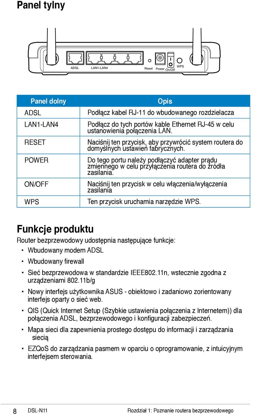 Do tego portu należy podłączyć adapter prądu zmiennego w celu przyłączenia routera do źródła zasilania.