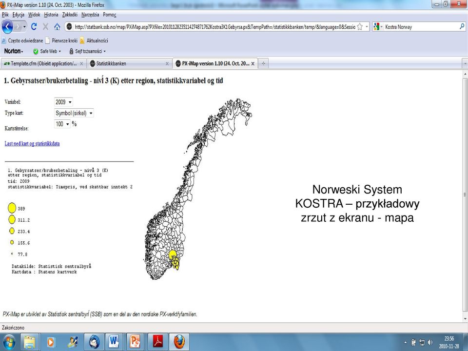 Norweski System SAS zajmuje się monitoringiem KOSTRA lokalnych przykładowy zrzut z