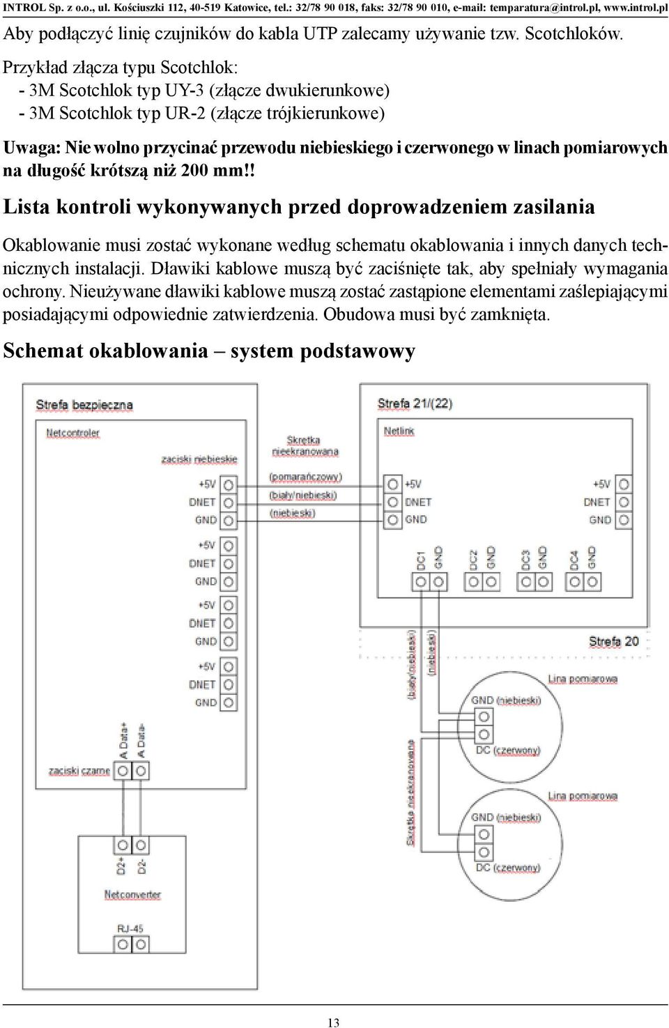 czerwonego w linach pomiarowych na długość krótszą niż 200 mm!