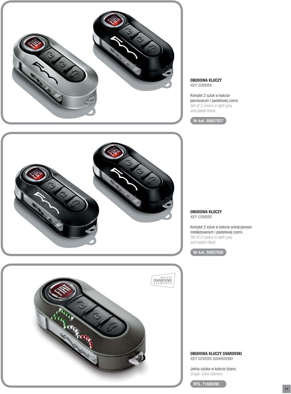 50927027 OBUDOWA KLUCZY KEY COVERS Komplet 2 sztuk w kolorze antracytowym metalizowanym i pastelowej czerni.