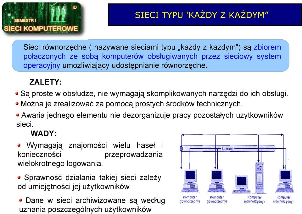 Można je zrealizować za pomocą prostych środków technicznych. Awaria jednego elementu nie dezorganizuje pracy pozostałych użytkowników sieci.