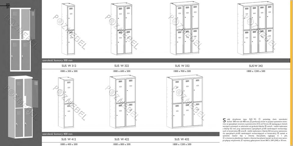 wersjach cenwych w zależnści d grubści blachy: cena A - meble wyknane z blachy 0,5 mm przy zastswaniu specjalnych prfili zamkniętych wzmacniających w knstrukcji, cena B - meble wyknane z blachy 0,8