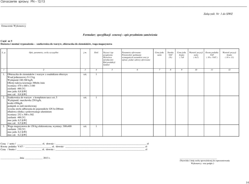 opisać, podać zakresy oferowane Stawka (%) ( 7x8 ( 4x7) Kwota podatku ( 10 x ) ( 10 + 11) 1 2 3 4 5 6 7 8 9 10 11 12 1.