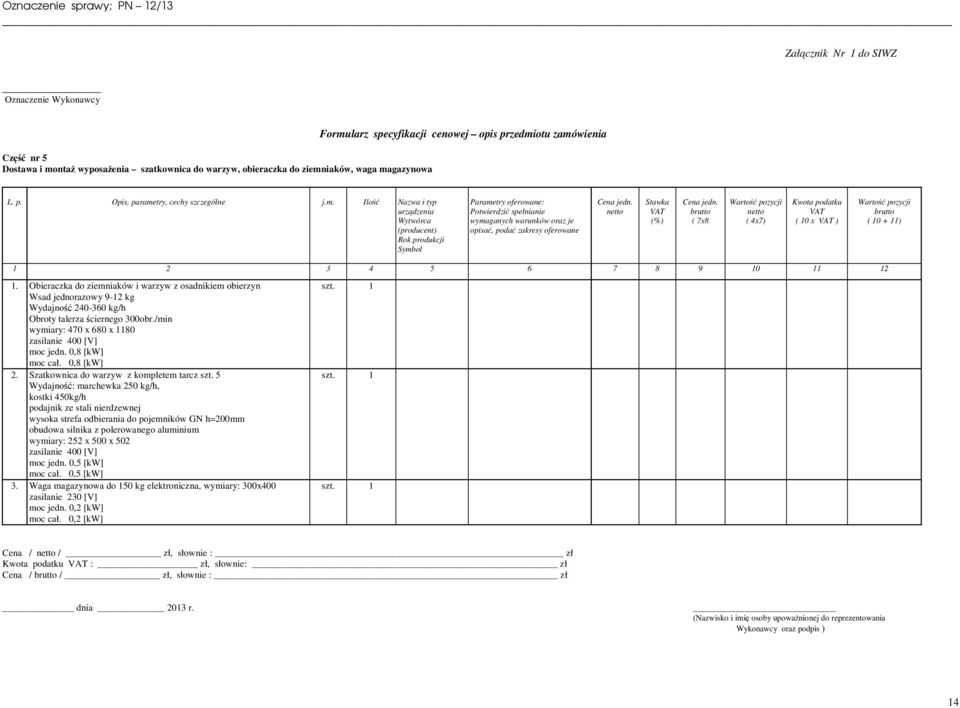 opisać, podać zakresy oferowane Stawka (%) ( 7x8 ( 4x7) Kwota podatku ( 10 x ) ( 10 + 11) 1 2 3 4 5 6 7 8 9 10 11 12 1.