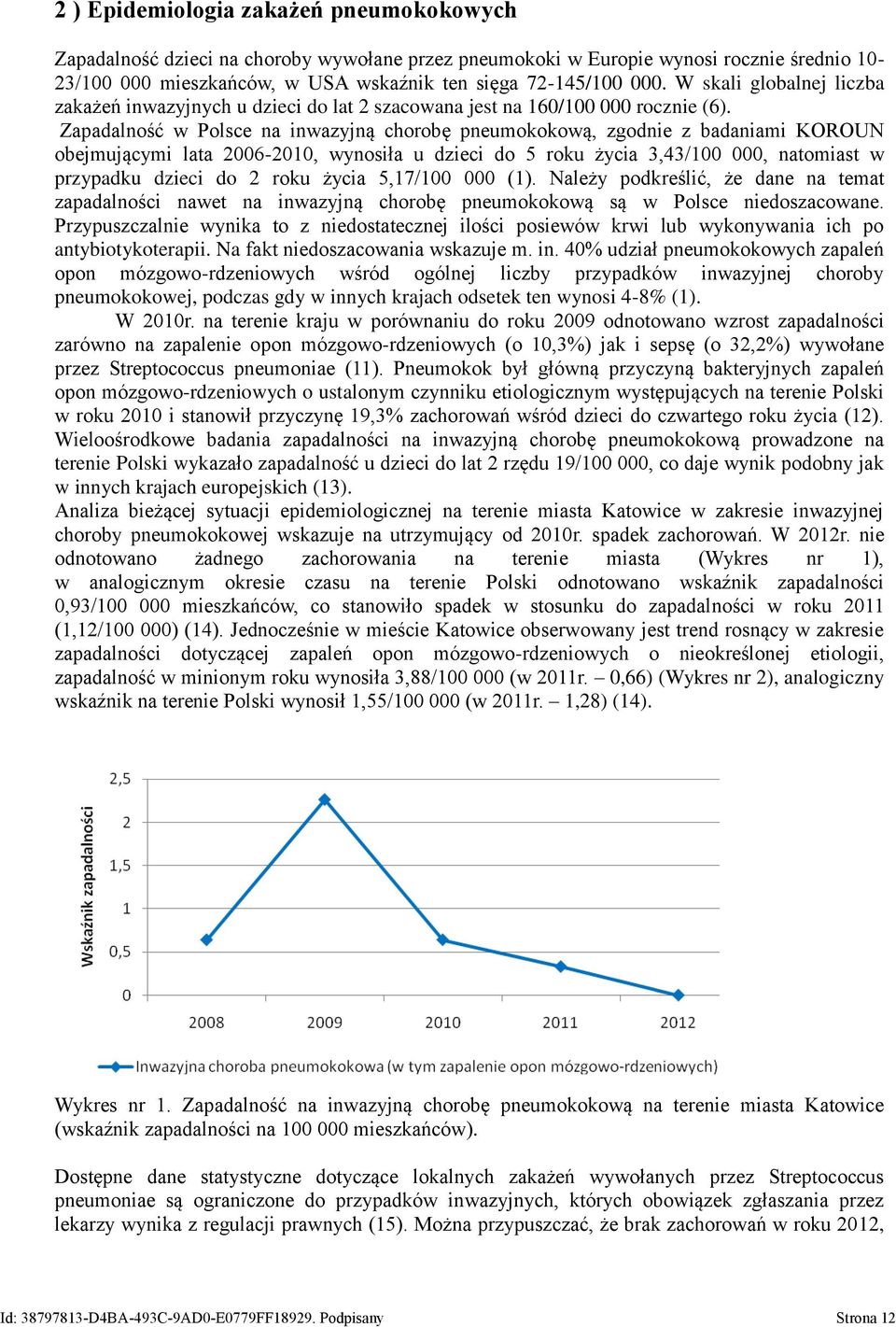 Zapadalność w Polsce na inwazyjną chorobę pneumokokową, zgodnie z badaniami KOROUN obejmującymi lata 2006-2010, wynosiła u dzieci do 5 roku życia 3,43/100 000, natomiast w przypadku dzieci do 2 roku