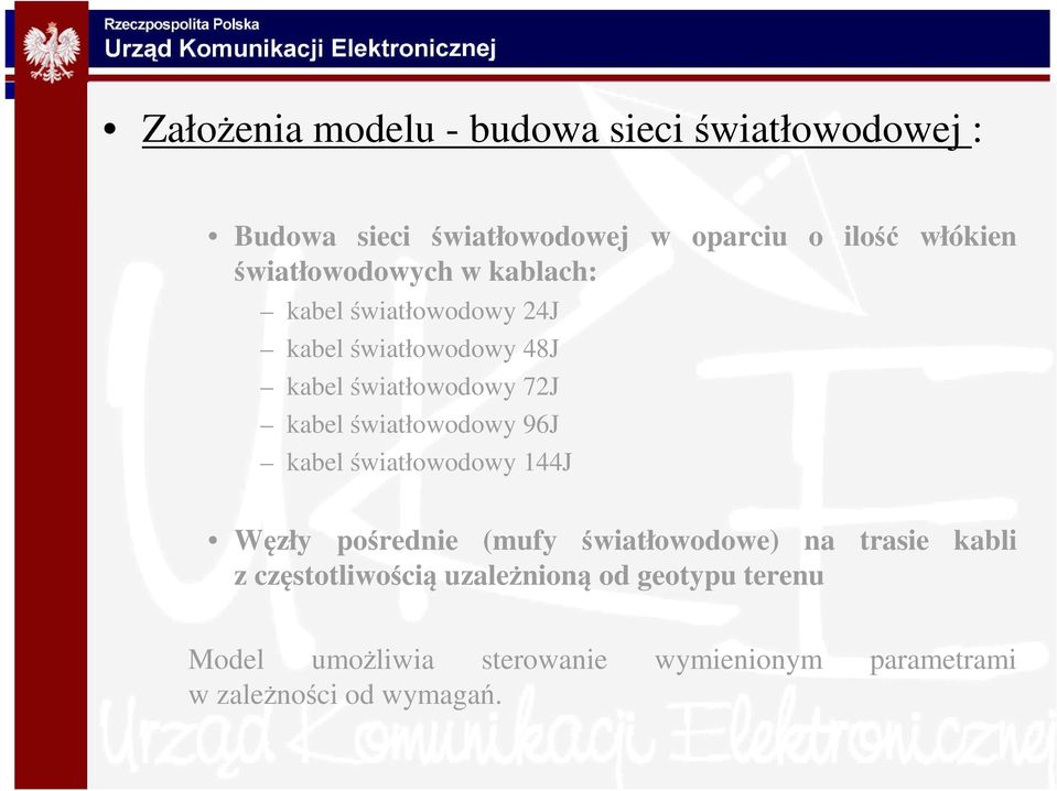światłowodowy 96J kabel światłowodowy 144J Węzły pośrednie (mufy światłowodowe) na trasie kabli z