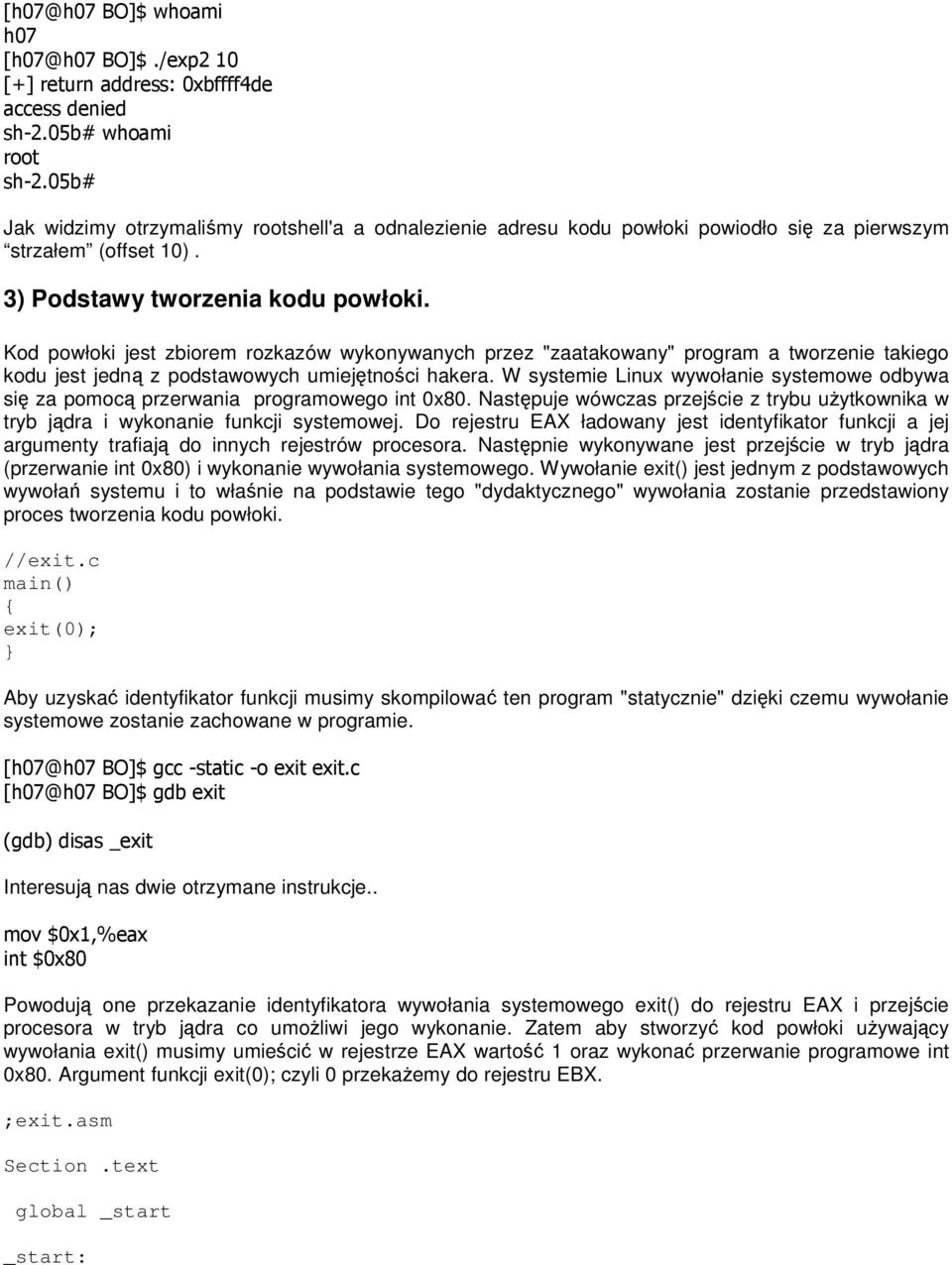 Kod powłoki jest zbiorem rozkazów wykonywanych przez "zaatakowany" program a tworzenie takiego kodu jest jedną z podstawowych umiejętności hakera.