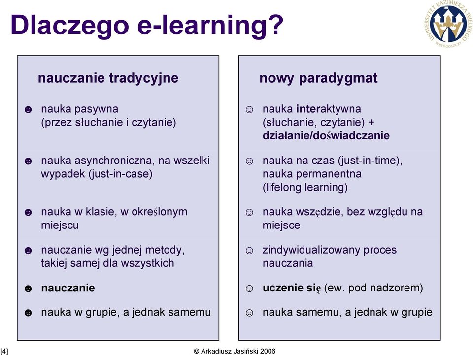 określonym miejscu nauczanie wg jednej metody, takiej samej dla wszystkich nauczanie nauka w grupie, a jednak samemu nowy paradygmat nauka