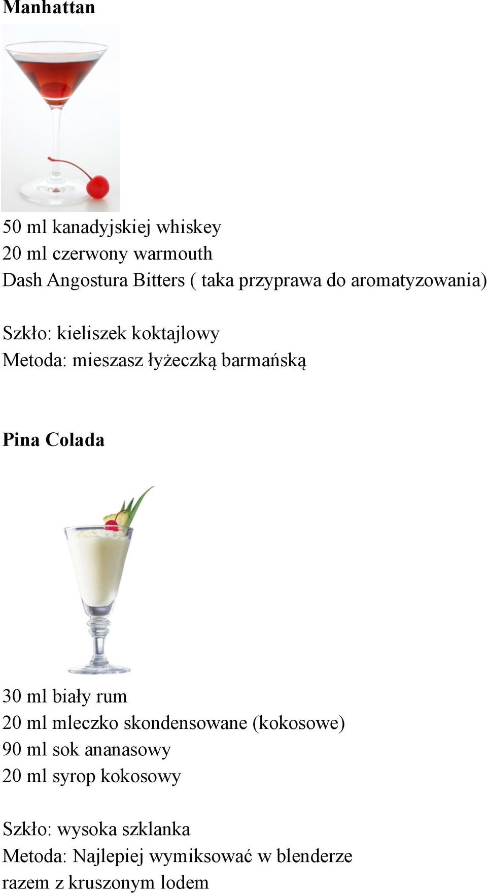 Pina Colada 30 ml biały rum 20 ml mleczko skondensowane (kokosowe) 90 ml sok ananasowy 20 ml