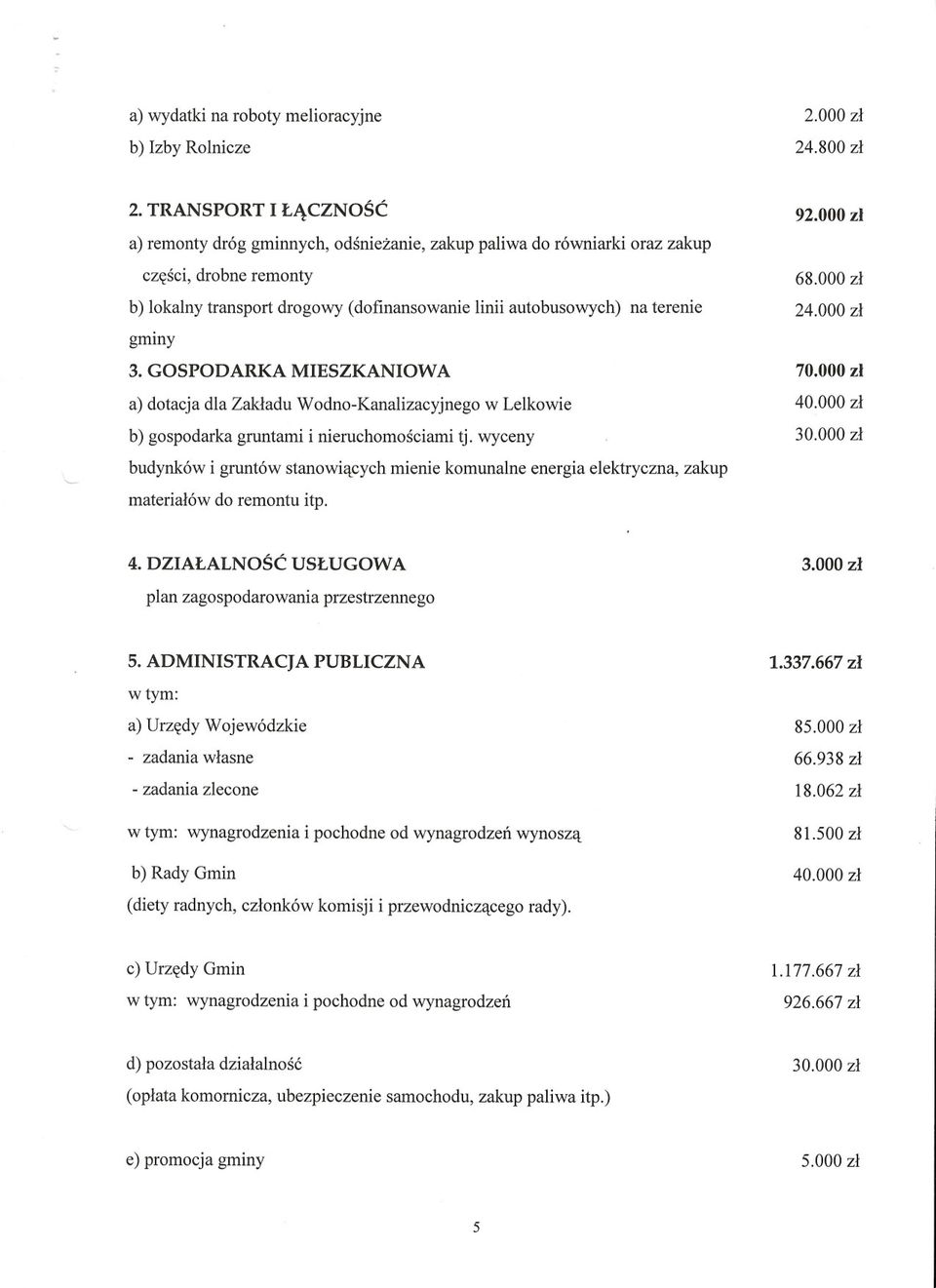 gminy 3. GOSPODARKA MIESZKANIOWA a) dotacja dla Zakladu Wodno-Kanalizacyjnego w Lelkowie b) gospodarka gruntami i nieruchomosciami tj.