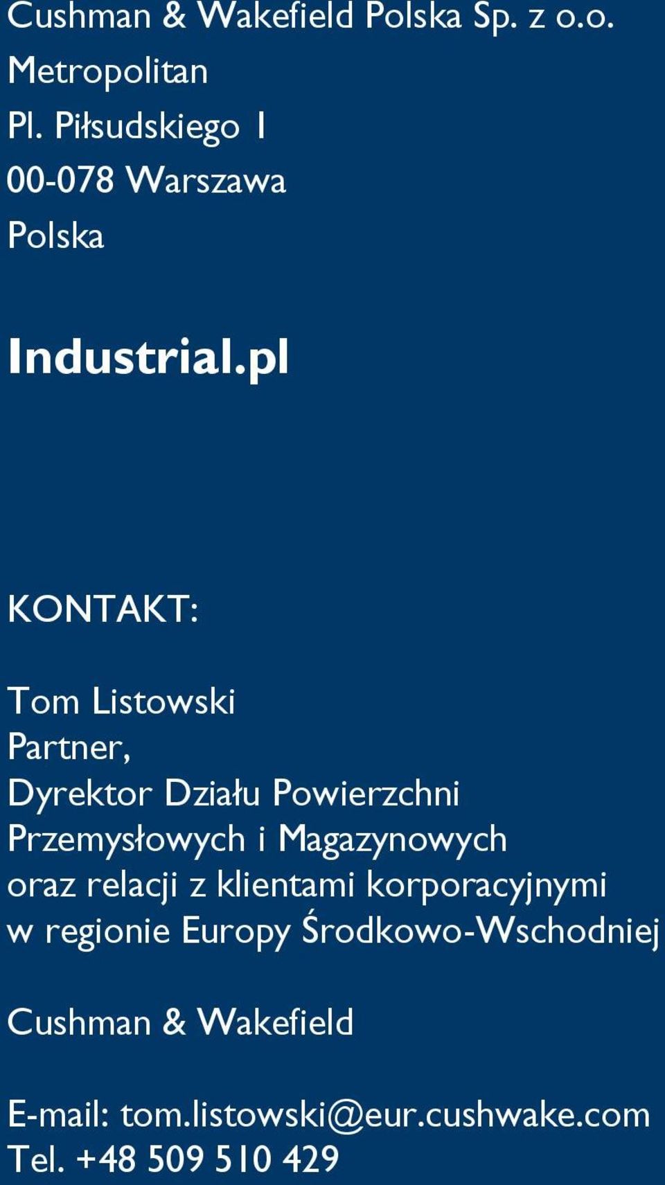 Dyrektor Działu Powierzchni Przemysłowych i Magazynowych oraz